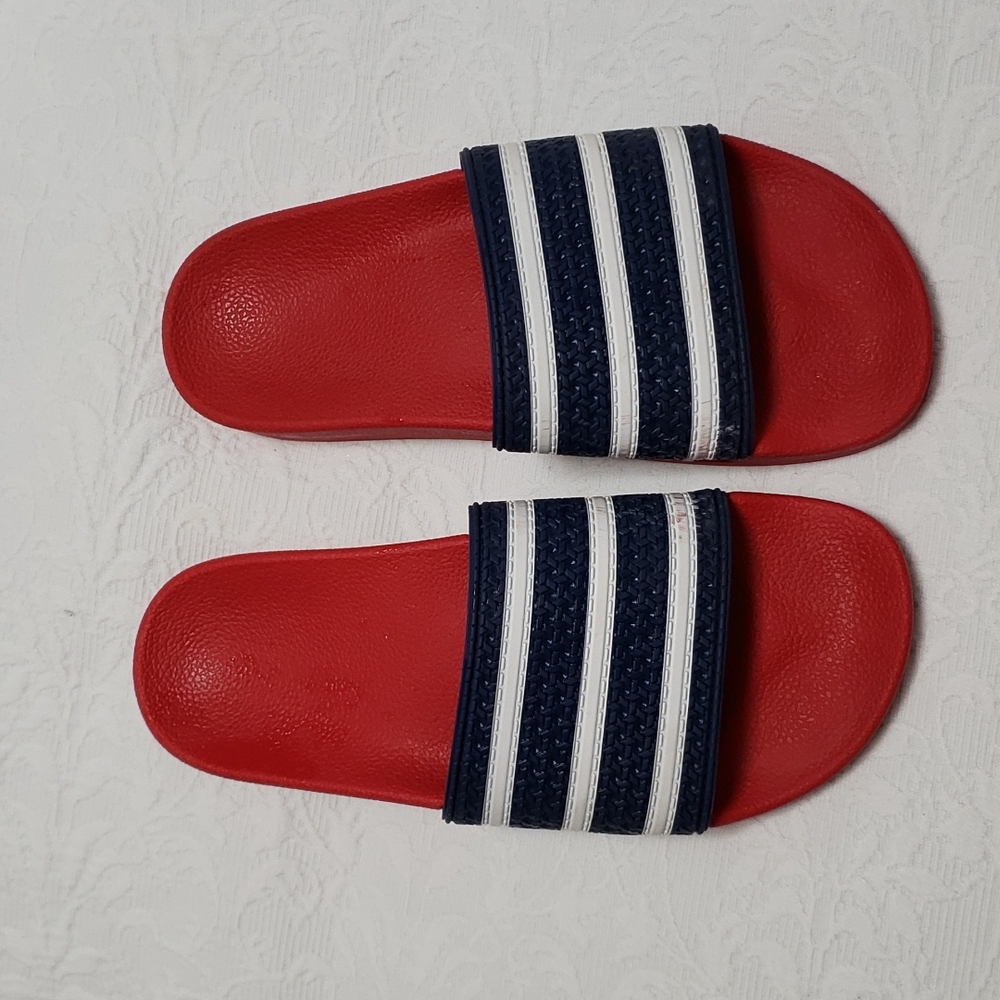 adidas Red and Navy Slide Sandals